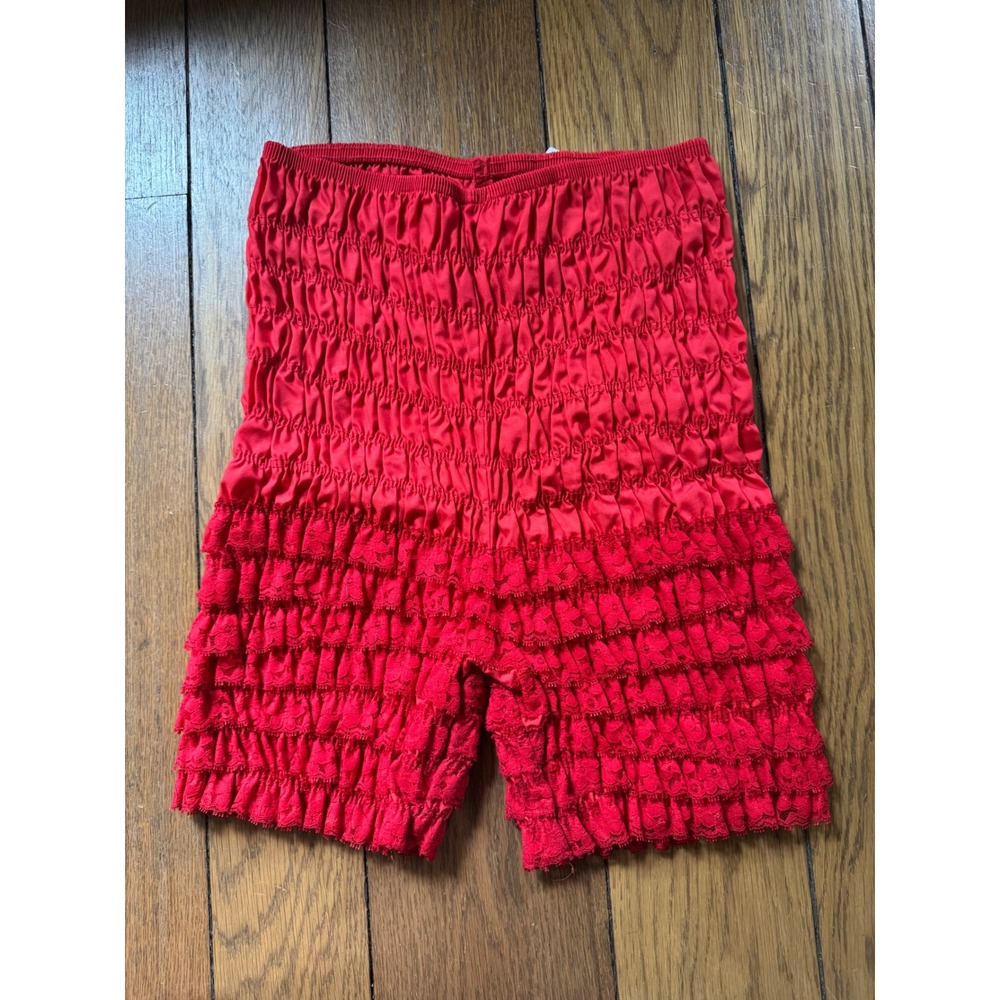 Vintage 80s Bloomers Malco Modes Red Smocked Ruffle Lace Coquette Made in USA‎